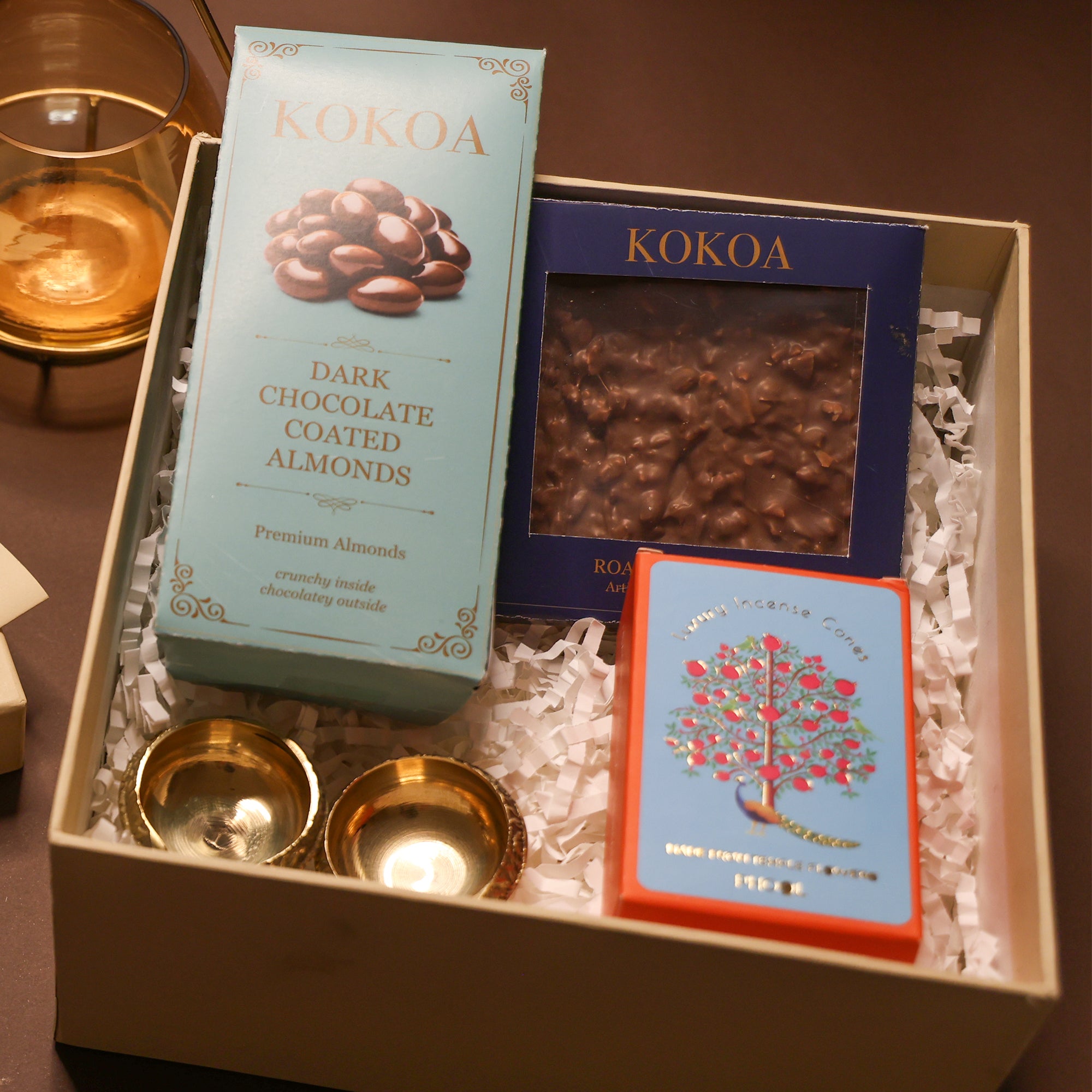 Brass Diya and Bites Box