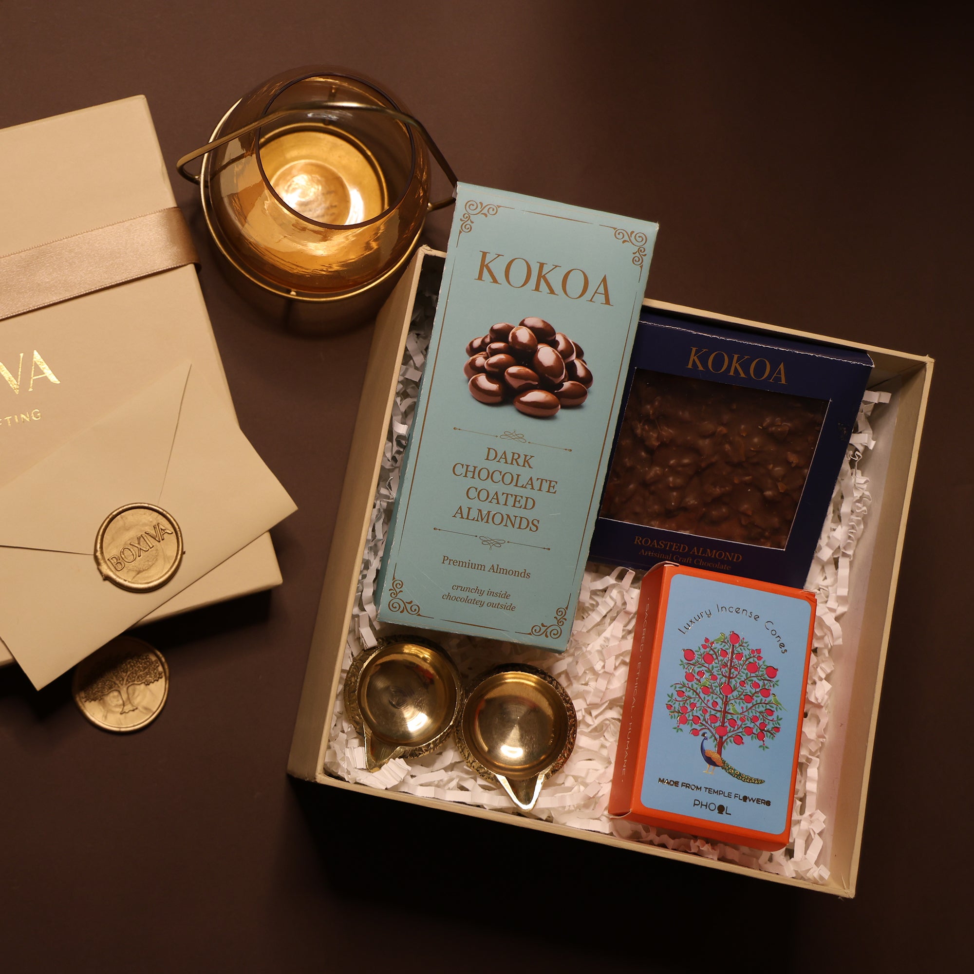 Brass Diya and Bites Box