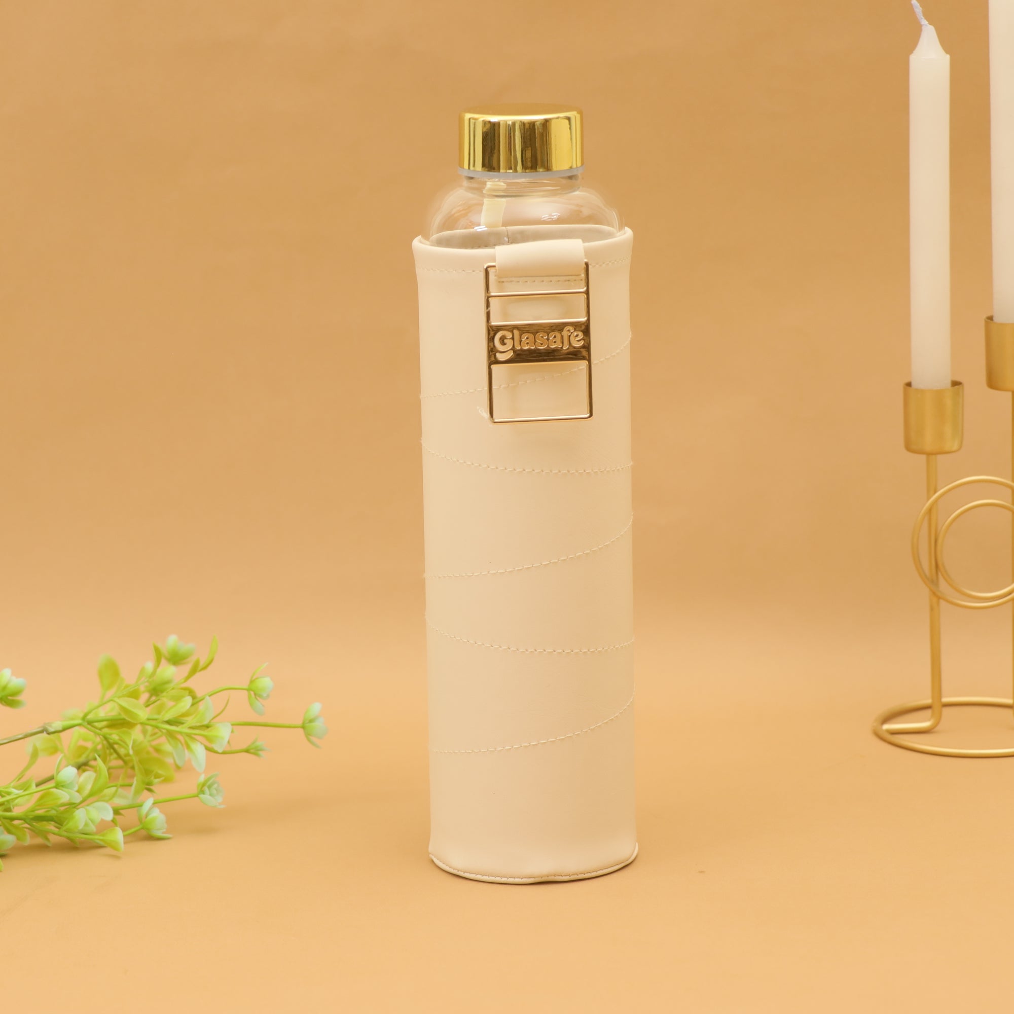 Premium Glass Water Bottle with Leather Sleeve &amp; Carry Case