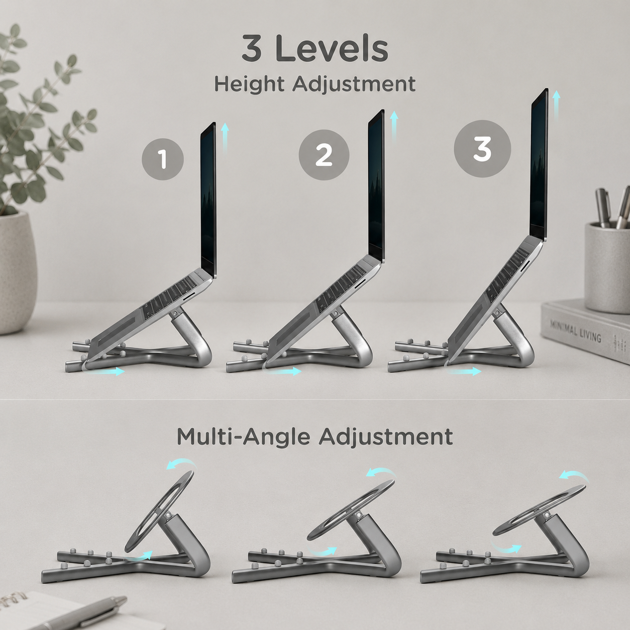 Adjustable Ergonomic Laptop Stand – 3-Level Height &amp; Multi-Angle
