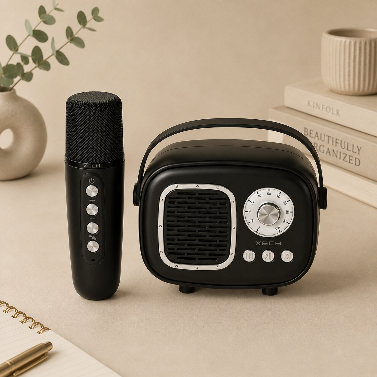 Retro Bluetooth Karaoke Speaker with Wireless Microphone