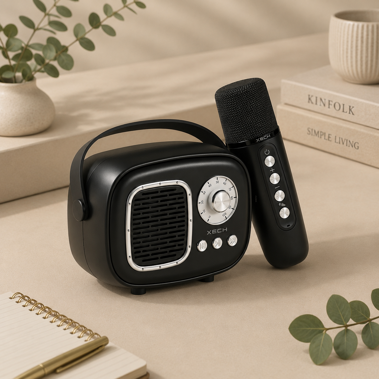 Retro Bluetooth Karaoke Speaker with Wireless Microphone