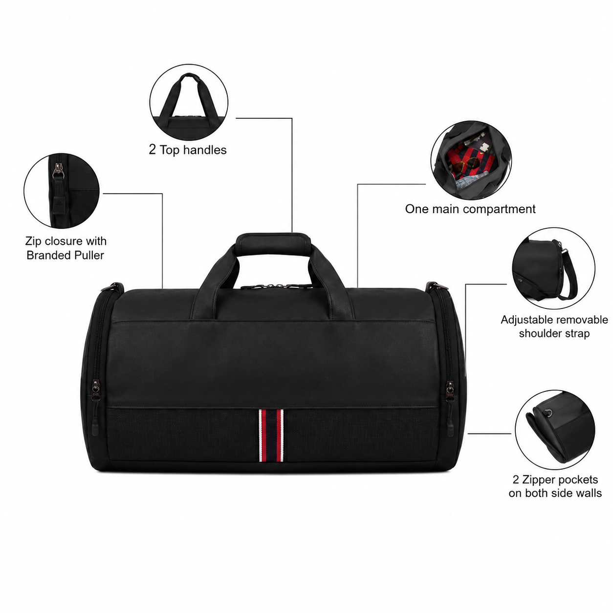 Pepe Jeans (Premium Black Travel Duffle Bag with Side Compartments)