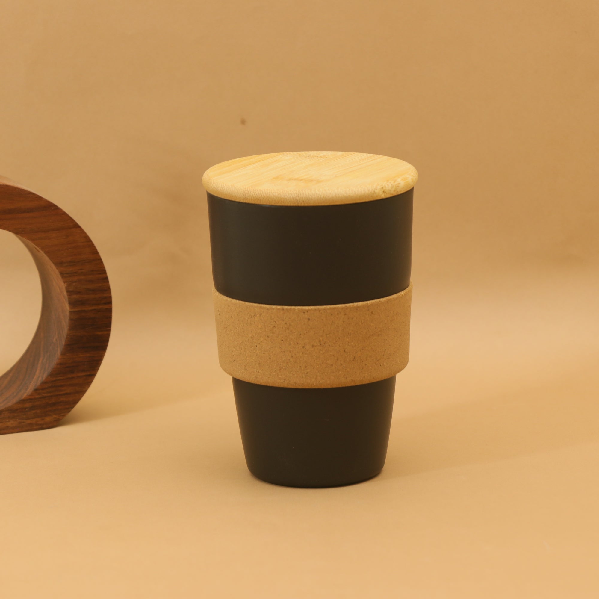 Eco-Friendly Bamboo Lid Coffee Mug with Cork Grip