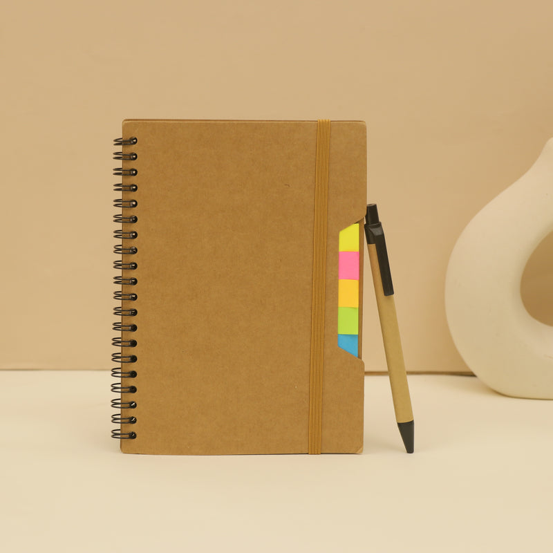 7" × 5" Eco-Friendly Spiral Notepad with Sticky Notes & Pen
