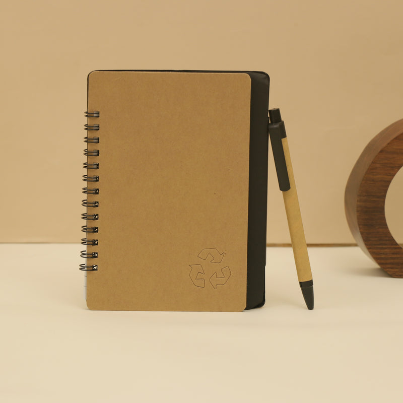 6" × 4" Bamboo Spiral Notepad with Sticky Notes & Pen