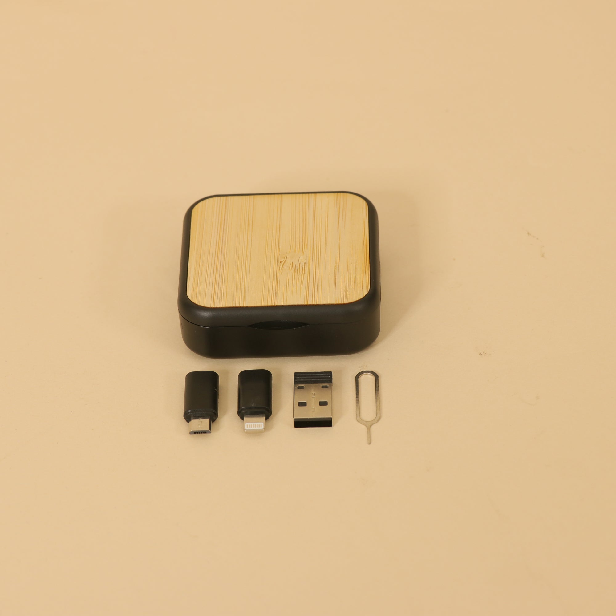 Bamboo Finish Multi-Connector Tech Kit | Compact Charging Adapter Set