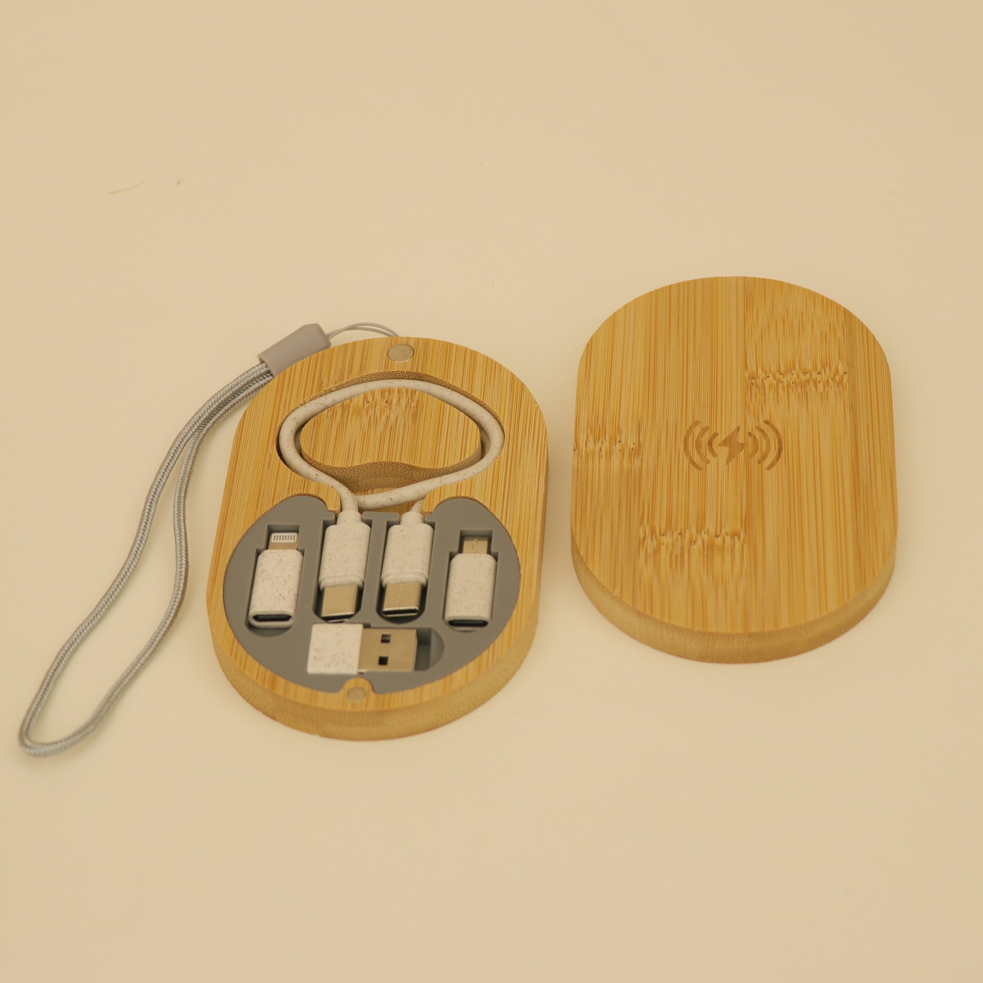 Bamboo Multi-Connector Charging Cable Kit with Wireless Charging Case
