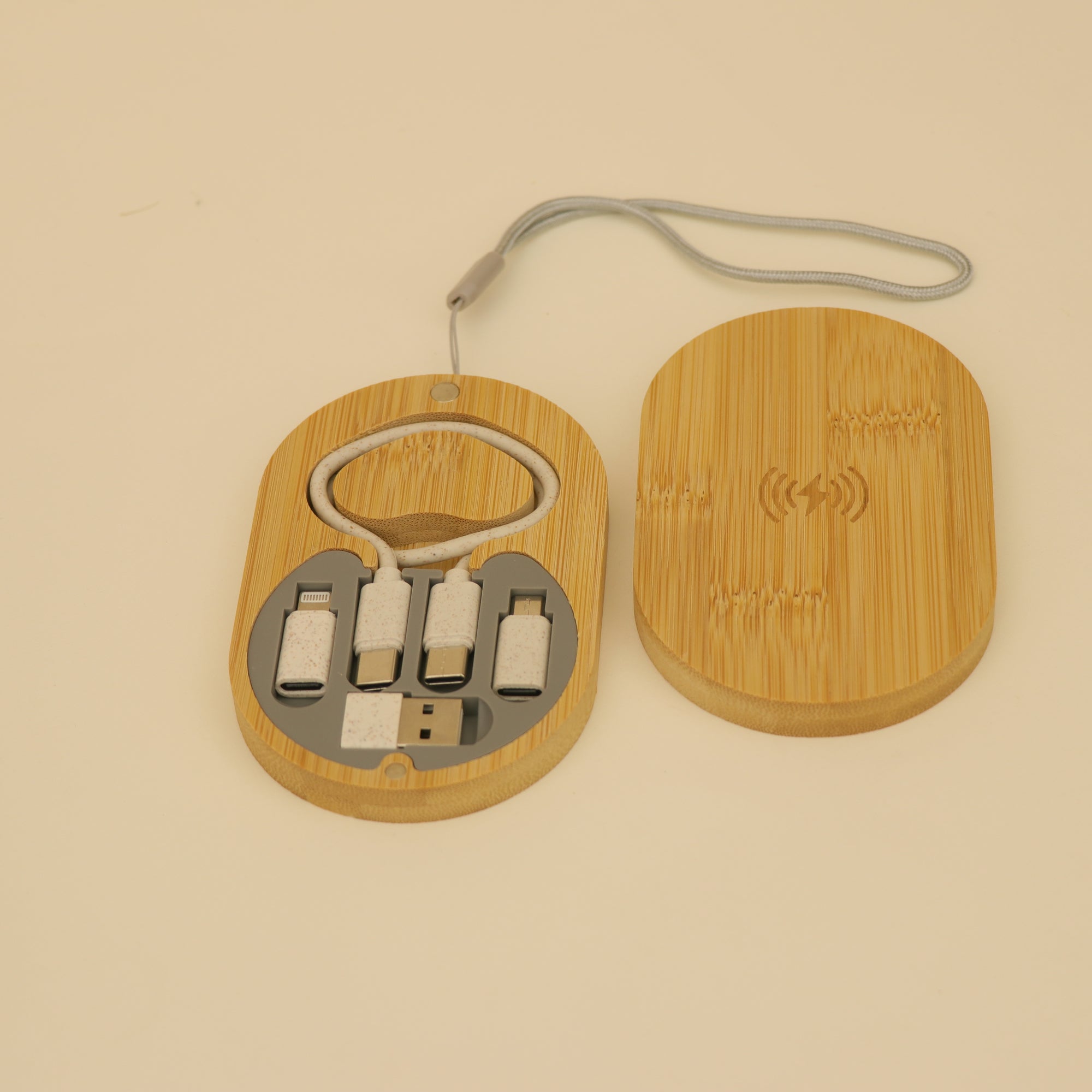Bamboo Multi-Connector Charging Cable Kit with Wireless Charging Case