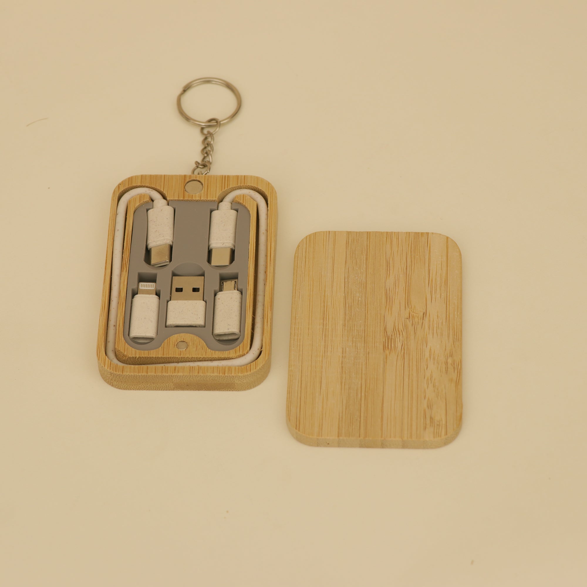 Bamboo Multi-Connector Charging Cable Kit with Keychain