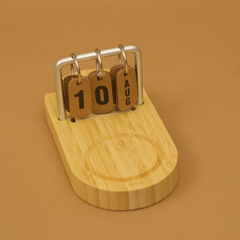 Bamboo Flip Desk Calendar with Wireless Charger