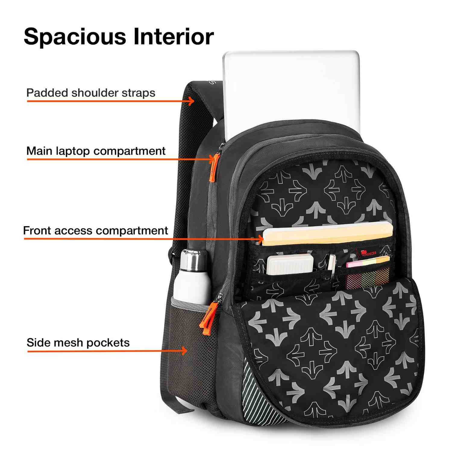 Modern Grey Printed Laptop Backpack