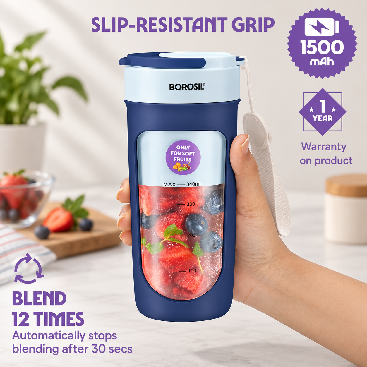 Borosil NutriSip Blue Portable Blender